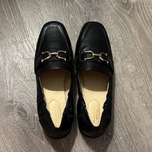 Liz Claiborne Black Loafers with Gold Buckle